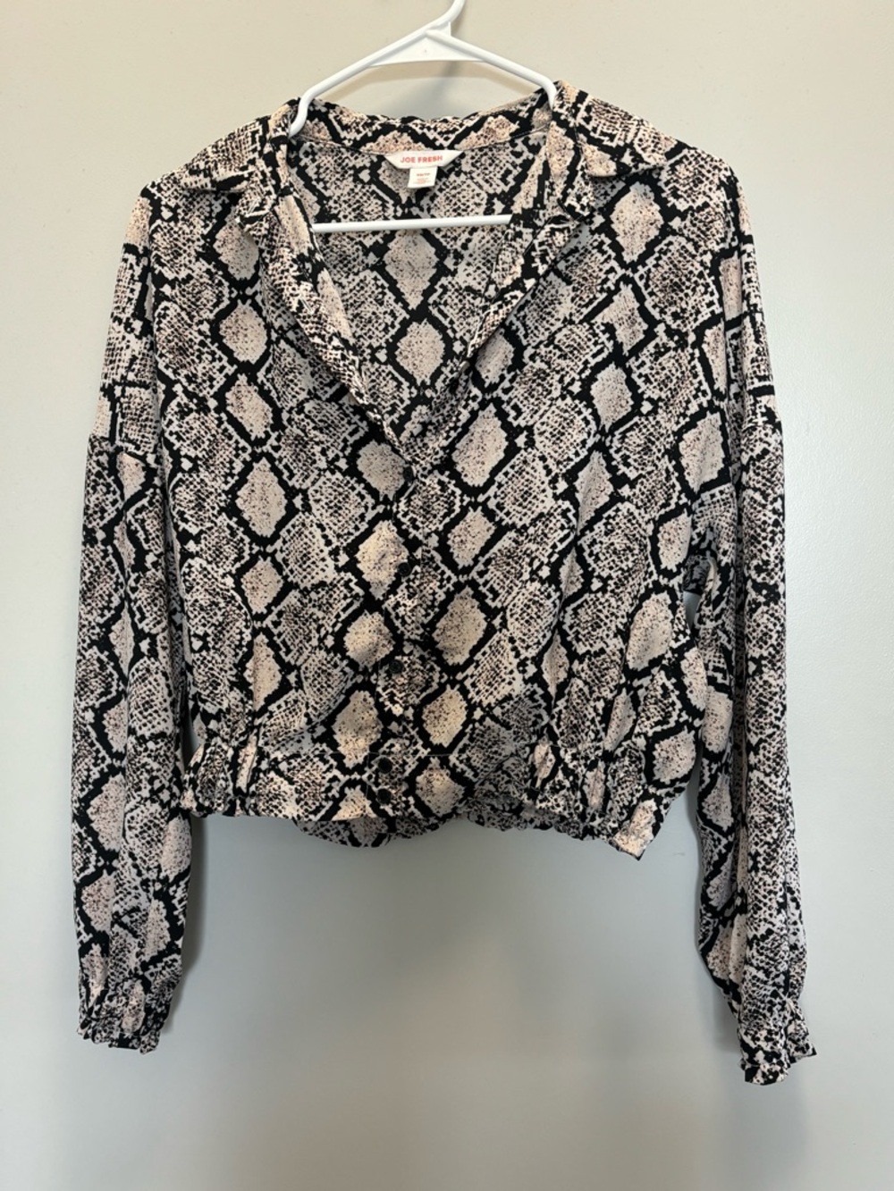 Joe Fresh Black and Cream Snake-Print Button Down Top